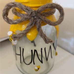 Set of 3 Yellow and Clear Glass 'Hunny' Jar with Rope and Bee Accent